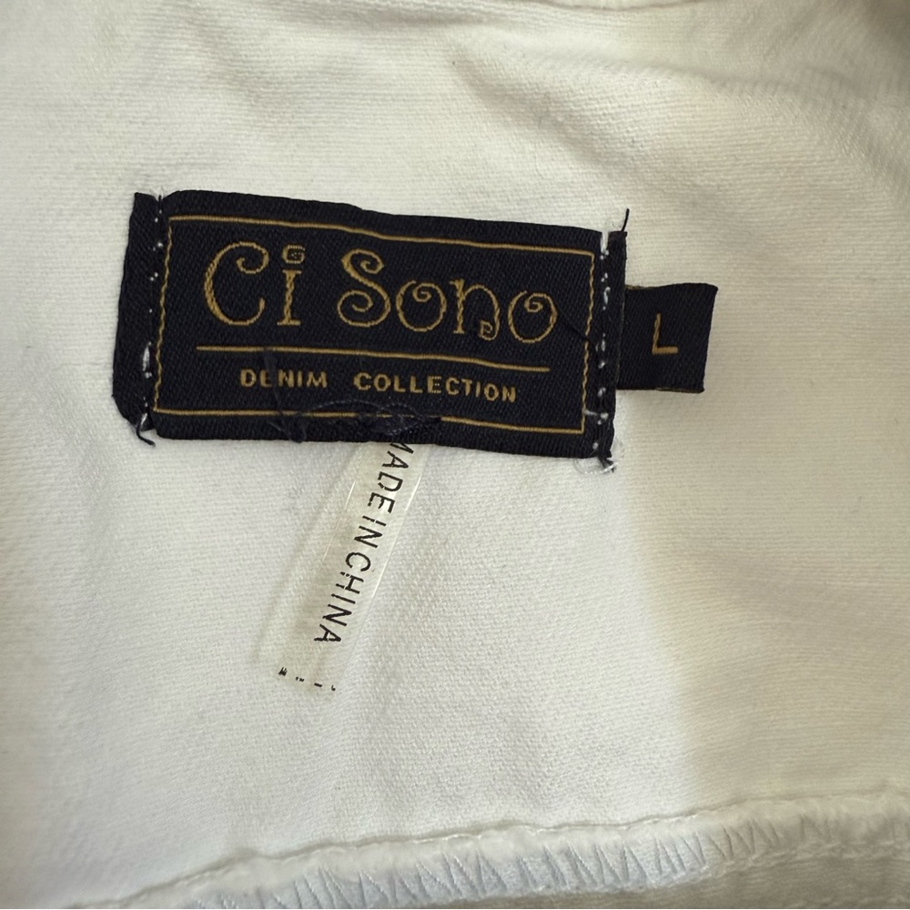 Ci Sono White Distressed Cotton Denim Jean Vest Button Details Women’s Large EUC - Picture 6 of 13